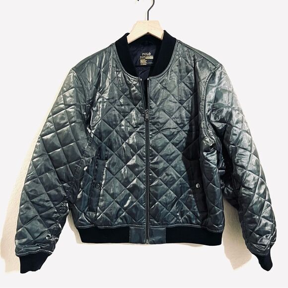 Polo Ralph Lauren Performance Metallic Quilted Bomber Jacket Satin Size L - Picture 2 of 15